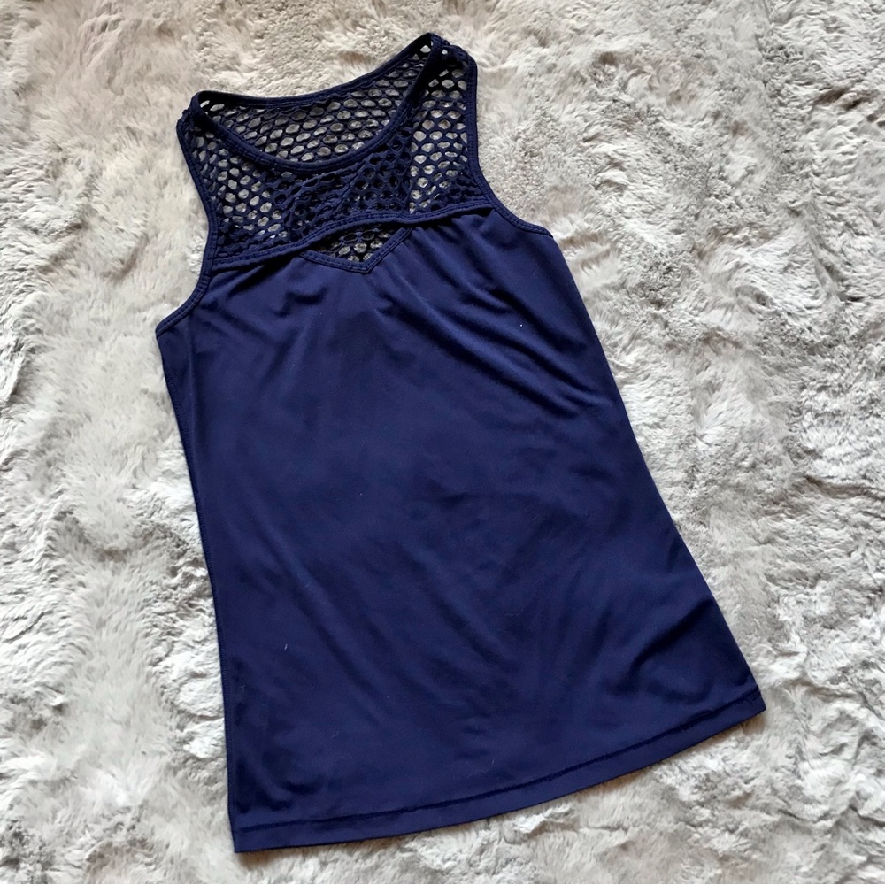 Yogalicious mesh top tank top small navy blue